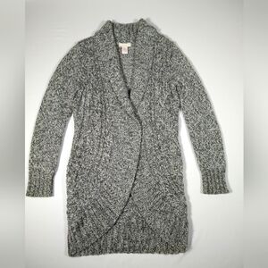 BY Artisan Wool Blend Gray White Marbled Open Front Shawl Collar Cardigan Medium